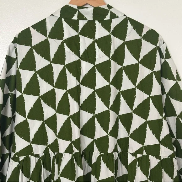 Anthropologie Green and White Geometric Long Sleeve Dress Size 2x - Picture 4 of 16